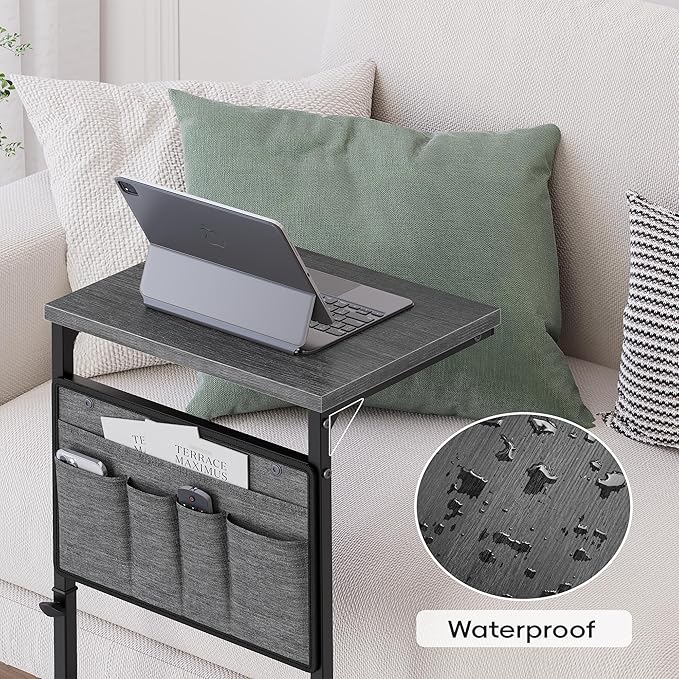 Vagusicc C Shaped End Table, 32'' Tall Side Table for Couch, Adjustable Height Small Couch Side Table for Small Spaces, C Table Slide Under Sofa Table TV Tray Arm Table for Living Room Bedroom
