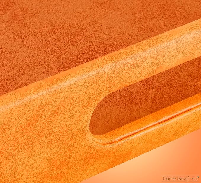 Home Redefined Beautiful Modern Elegant 17.5"x12" Rectangle Orange Faux Leather Decorative Tray Ottoman Coffee Table Perfume Living Room Kitchen Serving Tray with Handles for All Occasion's