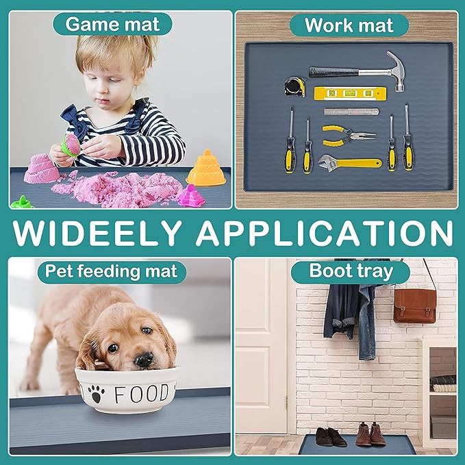 URMONA Waterproof Silicone Under Sink Mat 19'' x 19'' Shelf Liner for Kitchen and Bathroom, Cabinet and Counter Protector, Storage and Organizers, Litter Mat, Pet Cat Puppy Essentials(Navy)