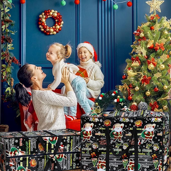 2 Pcs Christmas Ornament Storage Bags Christmas Tree Storage Bags 27 x 20 Inch Ornaments Bag with Zipper Xmas Heavy Duty Containers for Xmas Trees Baubles(Black,Santa Claus Style)