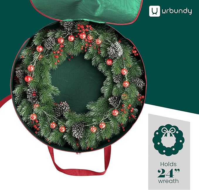 Heavy Duty Wreath Storage Bag 24 Inch, 2-Pack - Christmas Wreath Storage Container Green - Waterproof Plastic Material Wreaths Holder Storages - Holds 24 Inch Wreaths For Year Round