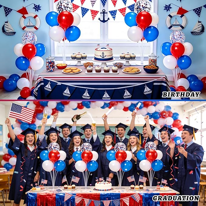JOYYPOP Balloon Centerpiece Kit for Table 4 Sets Balloon Stand with 40 Red White Blue Confetti Balloons Patriotic Table Decorations for Graduation Memorial Day Flag Day Election Party