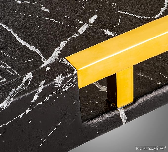 Home Redefined Modern Elegant 17.5"x12" Rectangle Black Marble Faux Leather Decorative Tray Ottoman Coffee Table Perfume Living Room Kitchen Serving Tray with Gold Polished Handles for All Occasion's