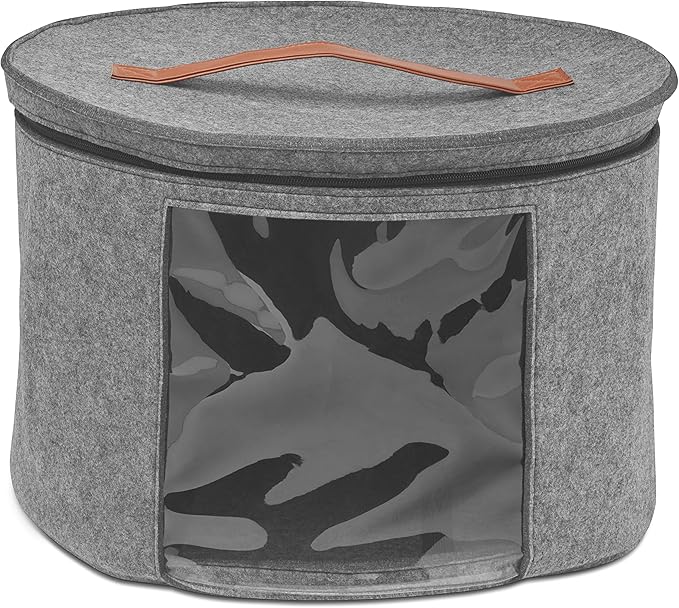 Christmas Wreath Storage Bag,Collapsible Felt Holiday Garland Container with Zipper & Handle, Durable Wreath Organizer Bin for Seasonal Decor Storage 20 x 12 (GREY)
