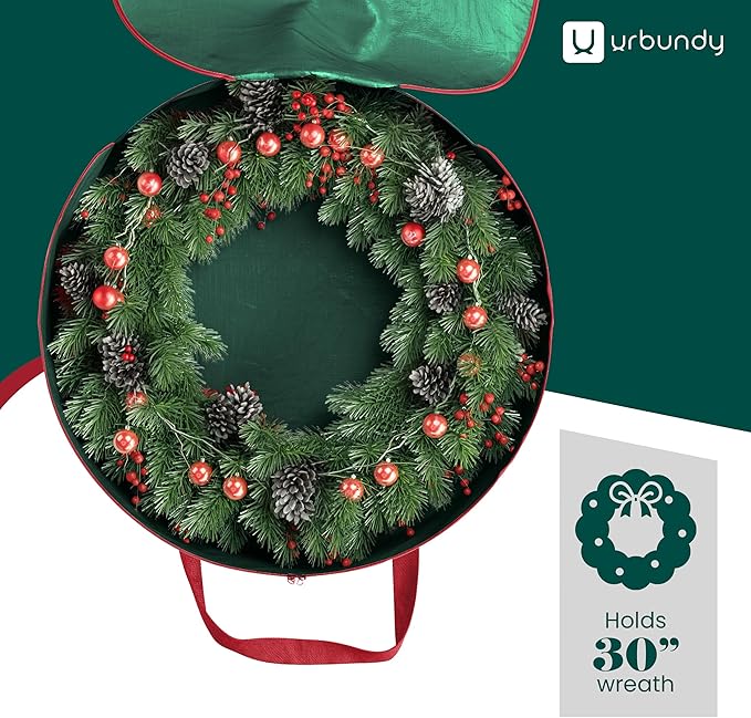 Heavy Duty Wreath Storage Bag 30 Inch, 2-Pack - Christmas Wreath Storage Container Green - Waterproof Plastic Material Wreaths Holder Storages - Holds 30 Inch Wreaths For Year Round