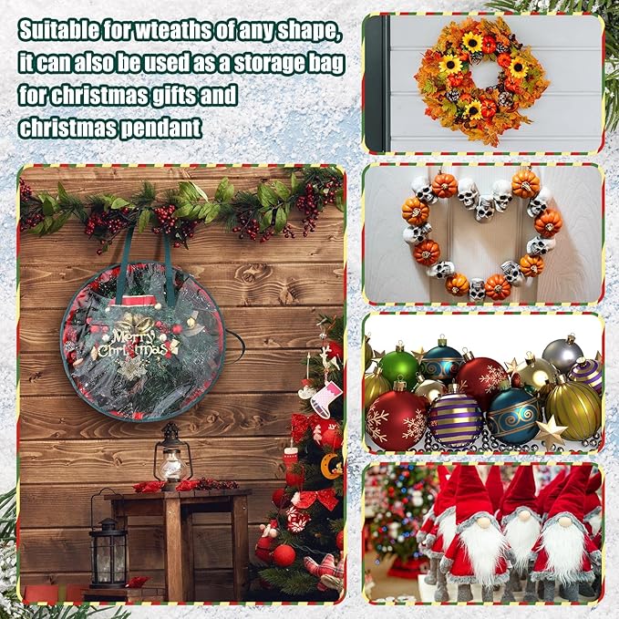Shappy 4 Pcs Red Wreath Storage Bag Clear Wreath Box Storage Containers with Clear Window and Handle Garland Containers for Holiday Seasonal Bags (24 Inch)