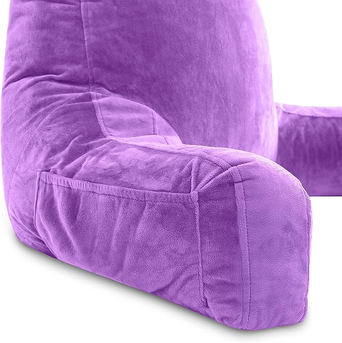 Husband Pillow XXL The Original for Adults - 30" Tall Backrest for Sitting Up in Bed - Firm Support Reading, Bed Rest Pillow for Adults, Neck Roll, Removable Cover - TV - Light Purple
