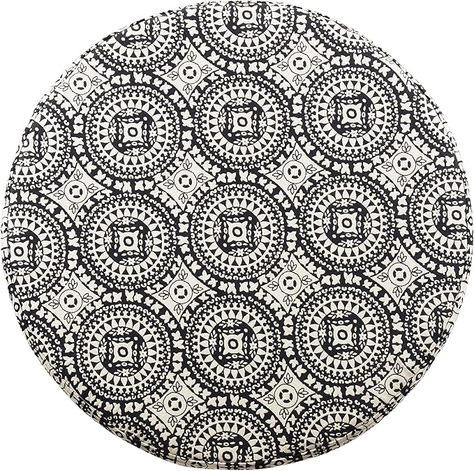 Homepop Home Decor | Upholstered Round Storage Ottoman | Ottoman with Storage for Living Room & Bedroom, Black and White Medallion Large