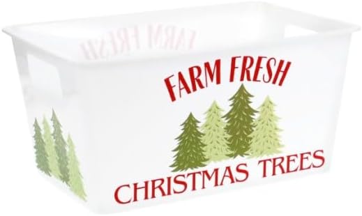 DADE Christmas Rectangle Bucket with Handles, Stackable Desk Storage Containers Organizer Holder Gift Basket Gifts Favor Home Kitchen Versatile Reusable Decorations Ornament 3CT