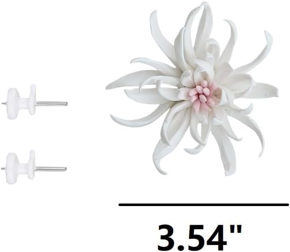 Yimi Flower， 3.54" 3D Handmade Porcelain Flower Wall Art Decor, 3D Ceramic Flower Wall Decor, Home Office Decor, Unique Gift for Home Office Decor,Girls (White)