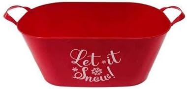 Greenbrier International Let it Snow Red Oval Bucket with Handle Sentiment Plastic Buckets Handles Gifts Gift Baskets Storage Organizer Containers Party Favor Christmas Holiday Decorations