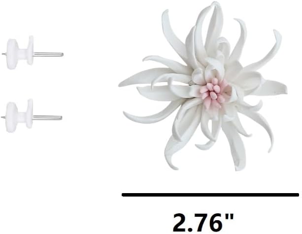 3D Handmade Porcelain Flower Wall Art Decor, 3D Ceramic Flower Wall Decor, Home Office Decor, Unique Gift for Home Office Decor,Girls (White,Yimi Flower, 2.76")