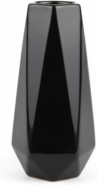 Modern Black Ceramic Vase, 7.5 Inch Geometric Flower vases, Minimalist Design for Table Shelf Centerpiece Home Decor Fit for Housewarming, Weddings, Birthday,Christmas