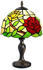 MIAOKE Stained Glass Table Lamp,Stained Glass Crystal Bead Style Table Light,Handmade Desk Bedside Night Light,Antique Art Craft Gifts Lover Living Room Bedroom Bookcase (A Rose)