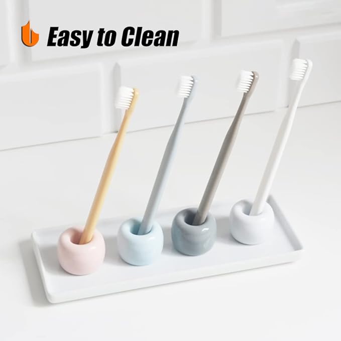 Urbanstrive Sleek Mini Ceramics Toothbrush Holder Stand for Bathroom Vanity Countertops (Green 1-Pack)