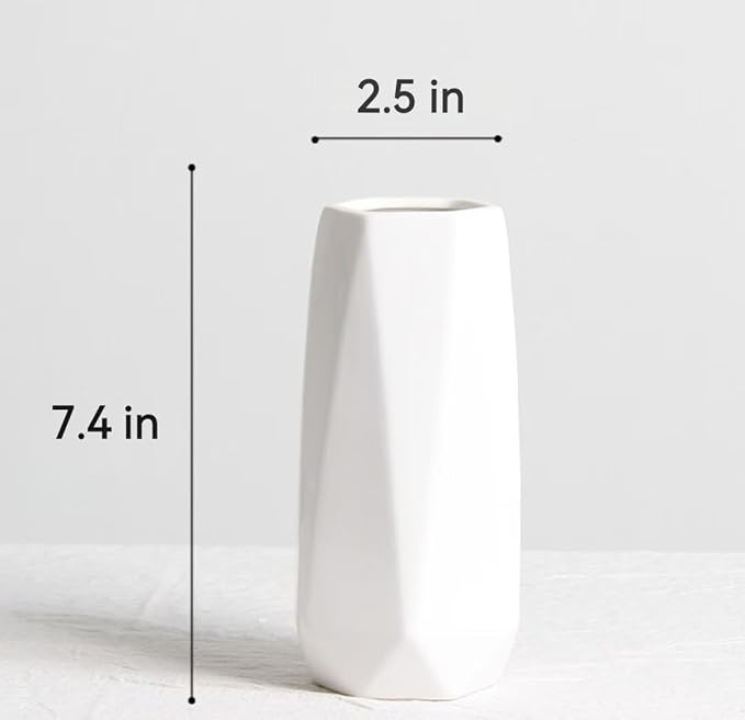 Small White Vase, 7.4 Inch Ceramic Flower Vases Minimalism Style for Modern Table Shelf Centerpiece Home Decor Fit for Housewarming, Weddings, Birthday, Thanksgiving Day, Halloween, Christmas