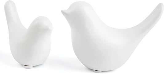 Elegant White Small Bird Sculptures,Modern Abstract Art Pieces for Bookshelf Decor, Coffee Table Decor, and Luxury Home Decor Accents(2Pcs White Birds)