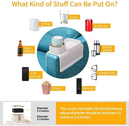 Couch Cup Holder, Silicone Anti-Spill and Anti-Slip Cup Holder for Couch, Portable Sofa Armrest Tray Couch Drink Holder, Gift for Mom, Dad, Grandma, Grandpa (Beige) (Beige)
