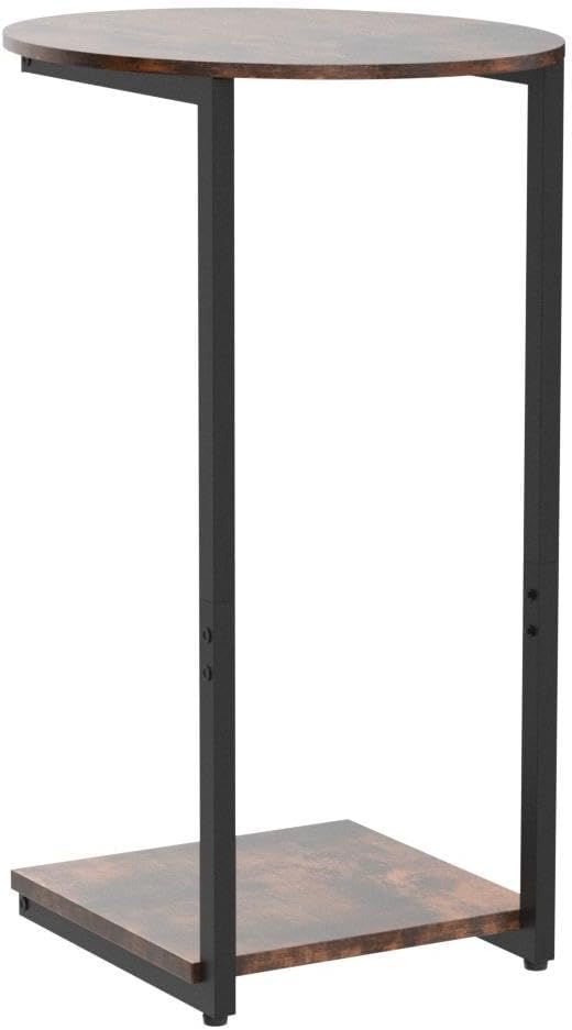 Hosfais Side Table Small End Table, C-Shaped Wood Sofa Table with Metal Frame for Living Room, Bedroom, Small Spaces (Rustic Brown)