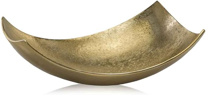 Cucha Large Aluminum Scoop Dish, Gold Finish, Modern Tabletop Décor for Kitchen, Home or Office – Use as Nut Tray, Key Holder, Change Dish, or Coffee Table Centerpiece, 17.25" x 9.75" x 5.5