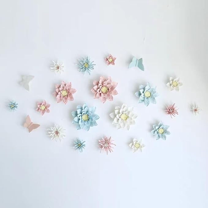 3D Handmade Porcelain Flower Wall Art Decor, 3D Ceramic Flower Wall Decor, Home Office Decor, Unique Gift for Home Office Decor,Girls (Blue, Yimi Flower, 2.76")