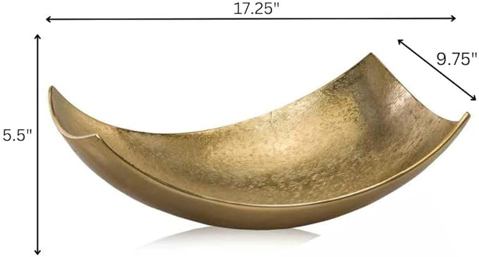 Cucha Large Aluminum Scoop Dish, Gold Finish, Modern Tabletop Décor for Kitchen, Home or Office – Use as Nut Tray, Key Holder, Change Dish, or Coffee Table Centerpiece, 17.25" x 9.75" x 5.5