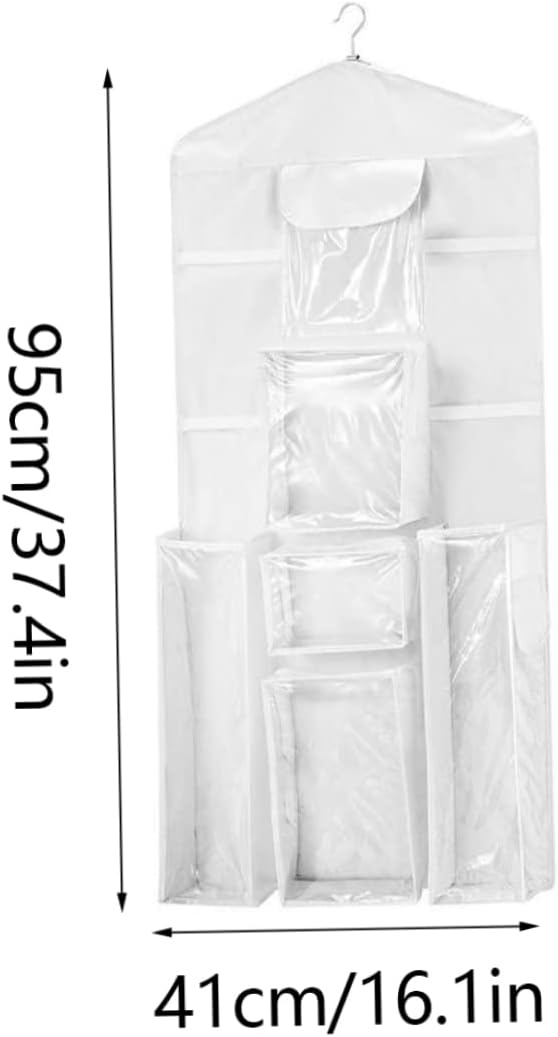 Christmas Wrapping Paper Organizer Large Capacity Wall Hanging Double-Sided Transparent with 10 Pockets Space-Saving Rear Door Gift Storage Bag with Zipper Home Decor 37.40x5.51 Inch.