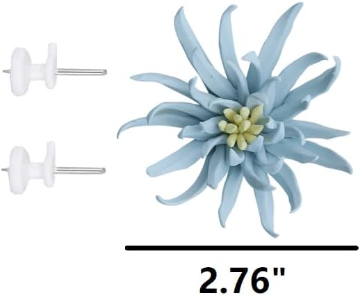3D Handmade Porcelain Flower Wall Art Decor, 3D Ceramic Flower Wall Decor, Home Office Decor, Unique Gift for Home Office Decor,Girls (Blue, Yimi Flower, 2.76")