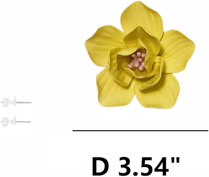 AMERRY Dahlia, 3.54" 3D Handmade Porcelain Flower Wall Art Decor, Artificial 3D Flower Wall Art,3D Ceramic Plant Wall Sculpture, Home Office Decor, Unique Gift for Home Office Decor (Yellow)