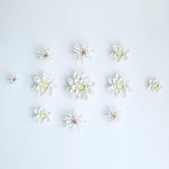 Yimi Flower， 3.54" 3D Handmade Porcelain Flower Wall Art Decor, 3D Ceramic Flower Wall Decor, Home Office Decor, Unique Gift for Home Office Decor,Girls (White)