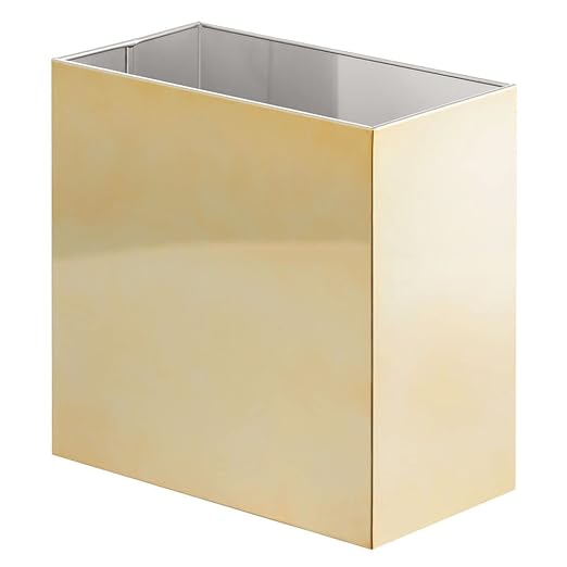 mDesign Small Steel Rectangular 2.4 Gallon/9.1 Liter Trash Can, Waste Basket for Bathroom, Bedroom, Home Office - Holds Garbage, Recycling, Household Items - Linn Collection - Soft Brass