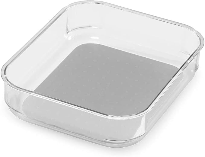 madesmart Medium Clear Storage Bin Organizer, Premium Soft-Grip Lining, Non-Slip Base, for Kitchen Utensils, Office Supplies, Pantry & Bathroom Items, Grey