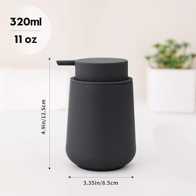 YAUKPH Matte Gray Liquid Hand Soap Dispenser Plastic 11 oz - Modern Minimalist Style for Bathroom & Kitchen Countertop Refillable