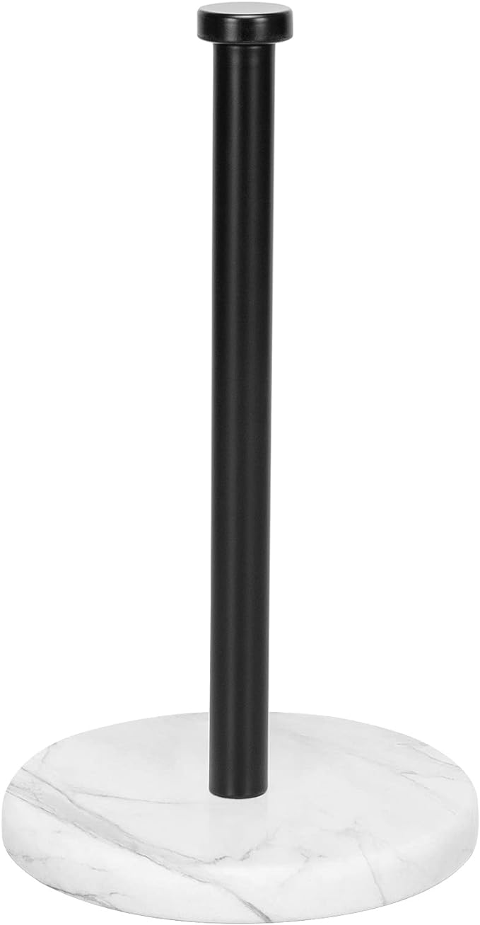 NearMoon Standing Paper Towel Holder, Kitchen Paper Towel Tissue Holder- for Bathroom Countertop, Standard or Jumbo-Sized Roll Paper (with Marble Base, Matte Black)