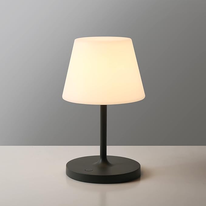 WEILAILUX Outdoor Battery Operated Table Lamp Waterproof, 4000mAh Cordless Table Lamp Rechargeable, Touch Dimmable Desk Lamp, LED Night Light for Patio Camping Restaurant Home, H9.6in, Dark Grey