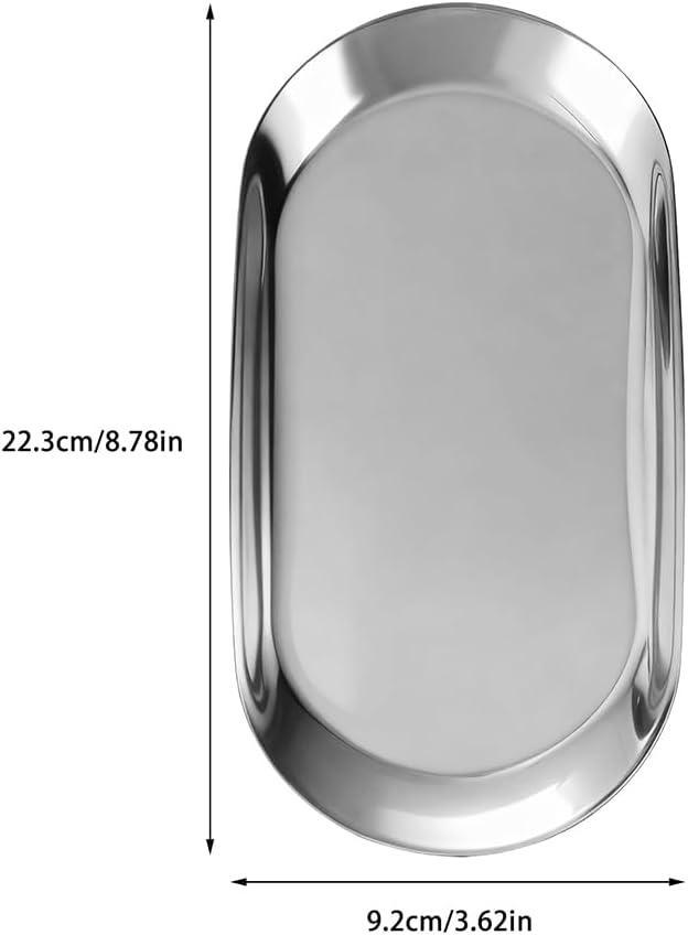 2 Pack Stainless Steel Decorative Tray, 9 Inch Trays for Decor, Jewelry Tray Cosmetics Organizer for Holding Perfume, Keys, Candle (Oval)