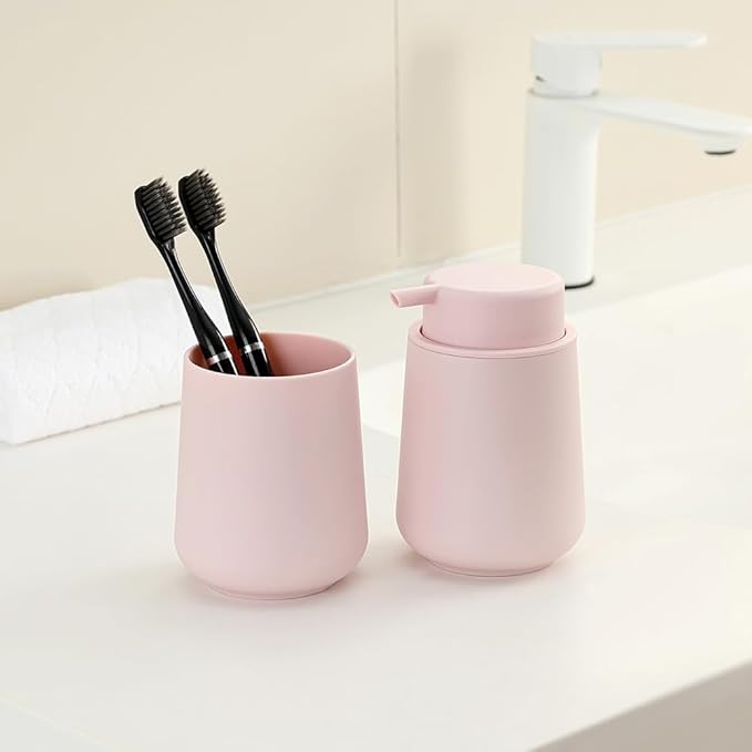 YAUKPH Matte Light Pink Foaming Hand Soap Dispenser Plastic 11 oz - Modern Minimalist Style for Bathroom & Kitchen Countertop Refillable
