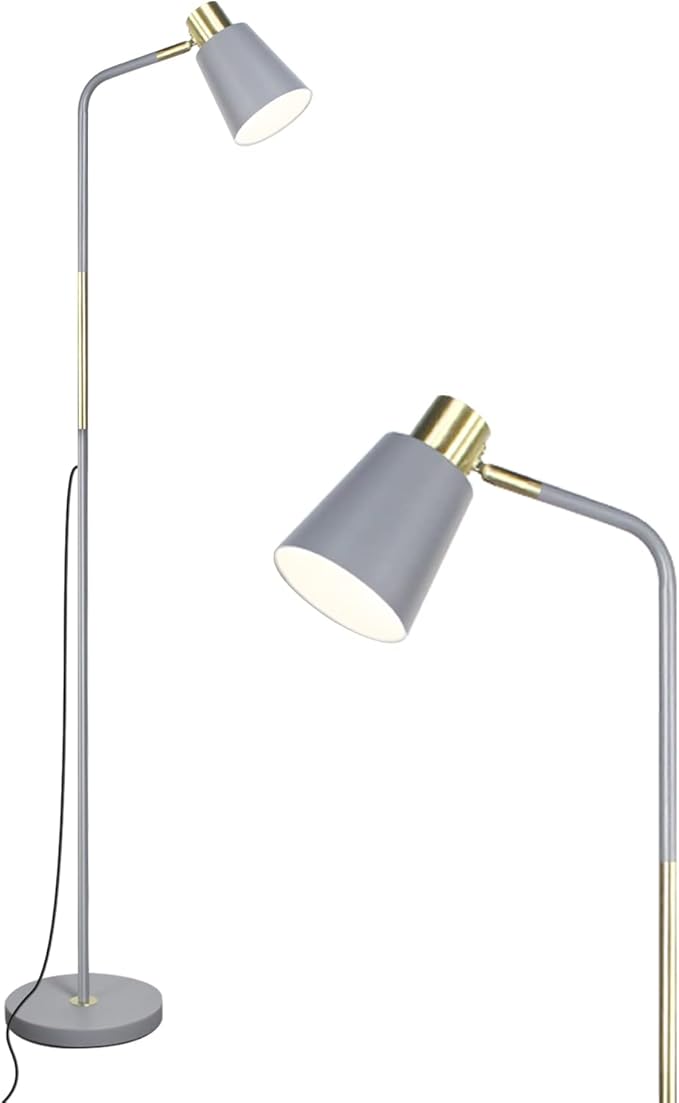 LALISU Floor Lamp, Industrial Floor Lamps for Living Rooms Rustic Farmhouse Reading Standing Floor Lamp Adjustable Metal Heads Indoor Task Lighting for Living Room Bedroom Office Home Décor (Grey)