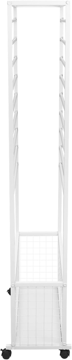 Mobile Ribbon Holder Double-Sided Ribbon Organizer Rack with 20 Hanging Rods Multifunctional Flower Wrapping Paper Storage Stand with Lockable Wheels Wrapping Paper Rack (26.38*12.6*66.93in, White)