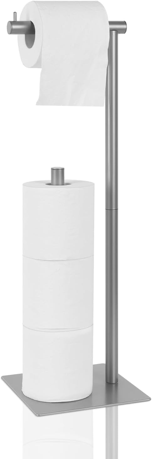 Toilet Paper Holder Stand Silver Bathroom Toilet Paper Roll Holder Freestanding Toilet Paper Holder with Reserve Toilet Tissue Storage Shelf, Holds Up to 4 Rolls of Paper