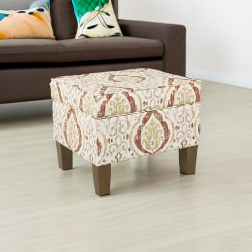 HomePop Square Ottoman - Burnt Orange and Cream Medallion