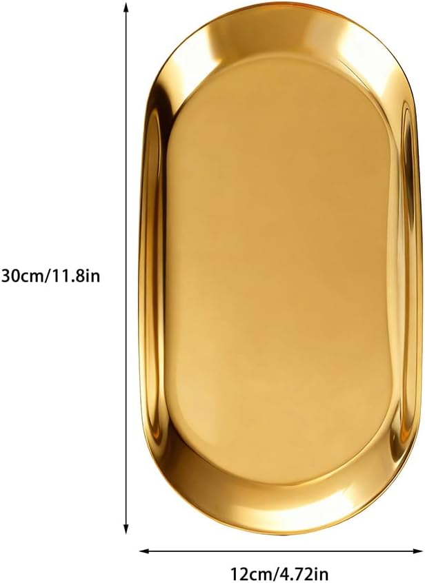 2 Pack Stainless Steel Decorative Tray, 12 Inch Gold Trays for Decor, Jewelry Tray Cosmetics Organizer for Holding Perfume, Keys, Candle (Oval)