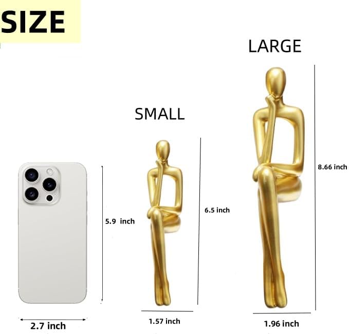 Prettidecor Gold Home Decor Thinker Statue Accents, Set of 3 Thinker Sculptures Office Decor Modern Abstract Resin Decoration on Shelf Table Desk for Living Room Office Bedroom (Large Gold)