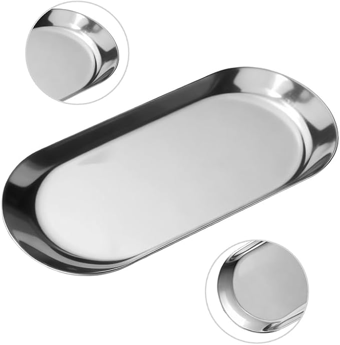 2 Pack Stainless Steel Decorative Tray, 9 Inch Trays for Decor, Jewelry Tray Cosmetics Organizer for Holding Perfume, Keys, Candle (Oval)