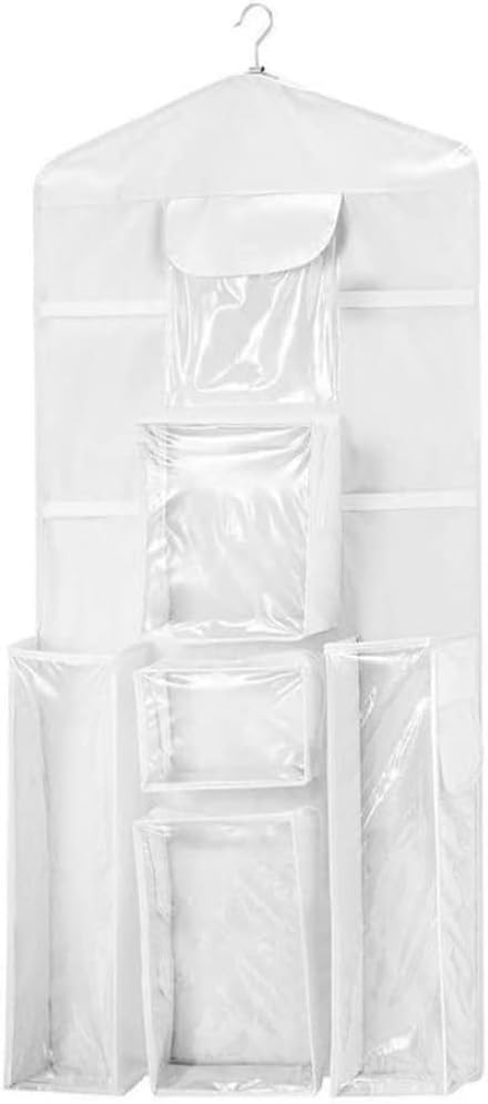 Wrapping Paper Storage Bag, Christmas Wrapping Paper Organizer 37.40x5.51 Inch Large Capacity Wall Hanging Double-Sided Transparent with 10 Pockets Space-Saving Rear Storage Bag with Zipper