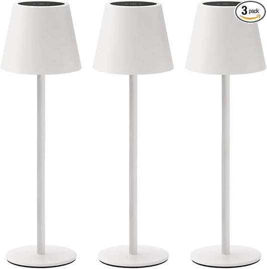 3 Pack Cordless Table Lamp, Portable Battery Operated Lamp with 3 Color Temps and Stepless Dimming, Rechargeable Table Lamp for Dinner, Desk, Cafe, Outdoor (White)