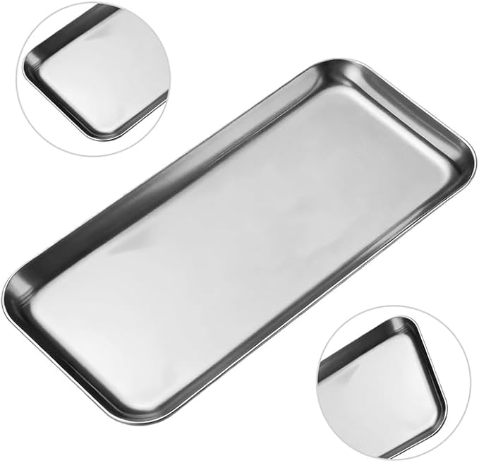 2 Pack Stainless Steel Decorative Tray, 9 Inch Trays for Decor, Jewelry Tray Cosmetics Organizer for Holding Perfume, Keys, Candle (Rectangle)