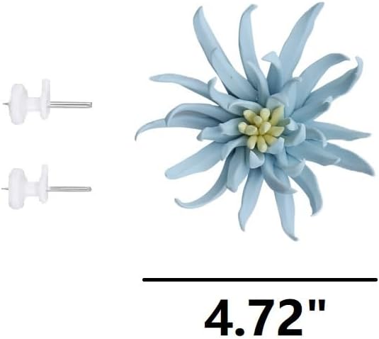 Yimi Flower，4.72" Ceramic Flower 3D Handmade Porcelain Flower Wall Art Decor, 3D Ceramic Flower Wall Decor, Home Office Decor, Unique Gift for Home Office Decor,Girls (Blue)
