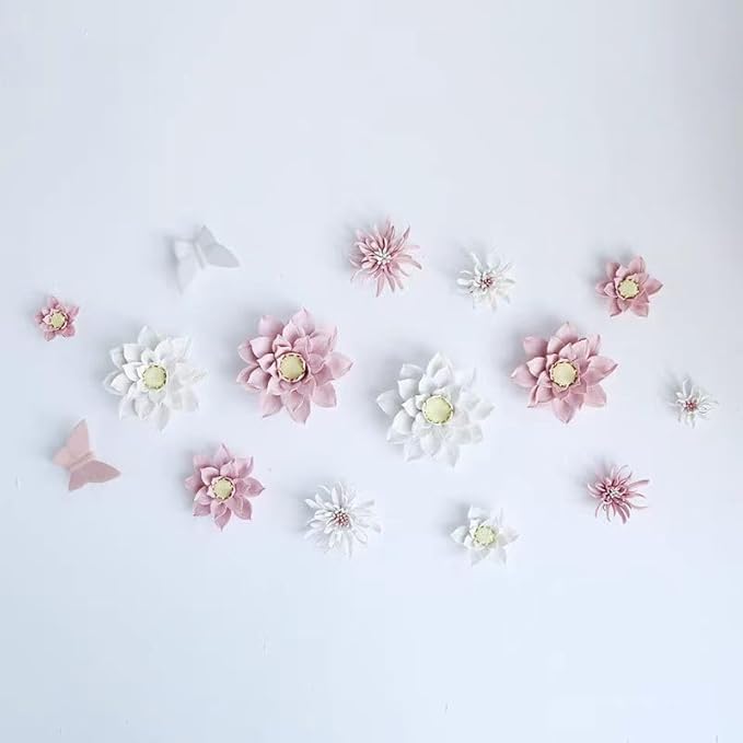 Yimi Flower， 3.54" Ceramic Flower 3D Handmade Porcelain Flower Wall Art Decor, 3D Ceramic Flower Wall Decor, Home Office Decor, Unique Gift for Home Office Decor,Girls (Pink)