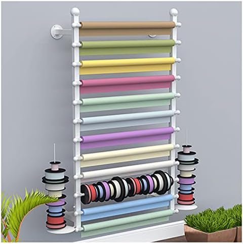 Ribbon Display Storage Organizer Wire Spool Rack Wrapping Paper Shelf Wall Mounted,Detachable Ribbons Tray&Removable Crossbars,White,120X20X120Cm